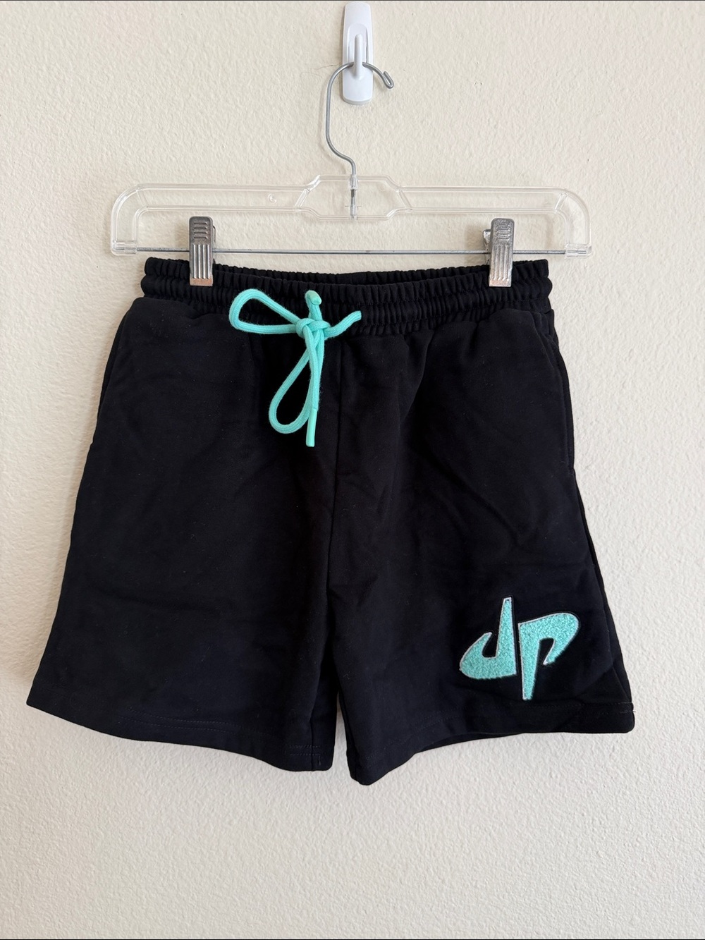 Dude Perfect Boys Athletic Shorts with Teal Drawstring and Logo